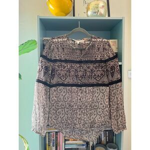 Veronica Beard Silk Floral & Lace Long Sleeve Blouse
